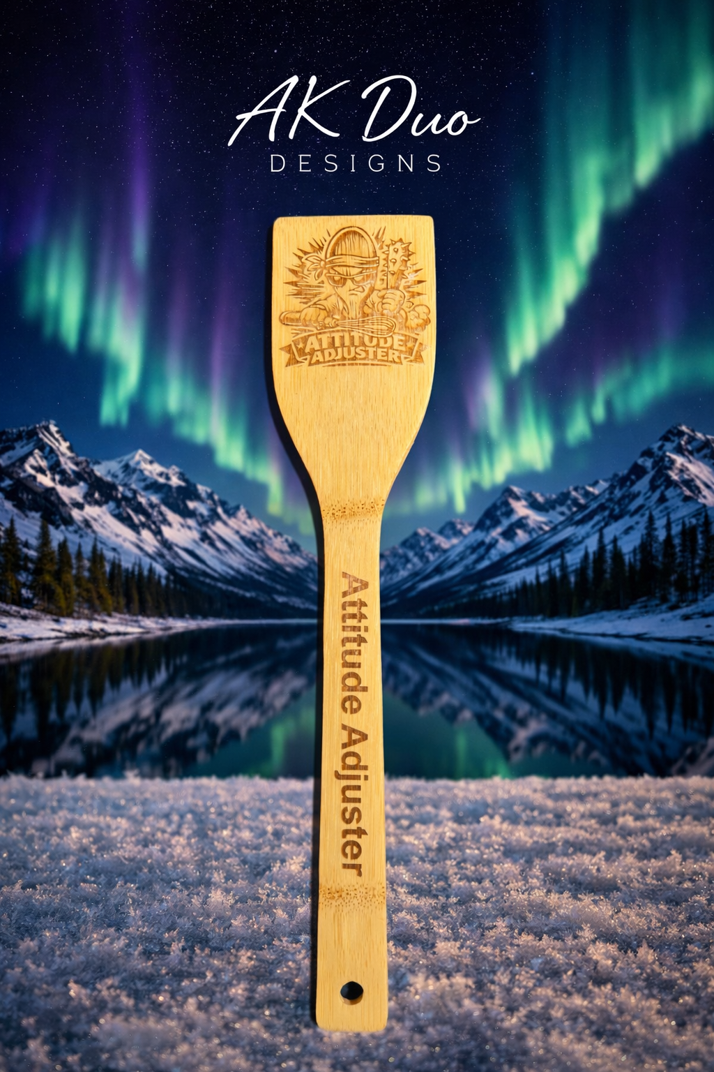 Attitude Adjuster laser engraved bamboo spatula by AK Duo Designs